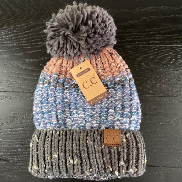 C.C Accessories - C.C Exclusive Gray & Denim Lined Beanie w/Pom Pom